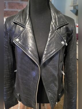 IRO Black Leather Asymmetric Moto Jacket - Women's
